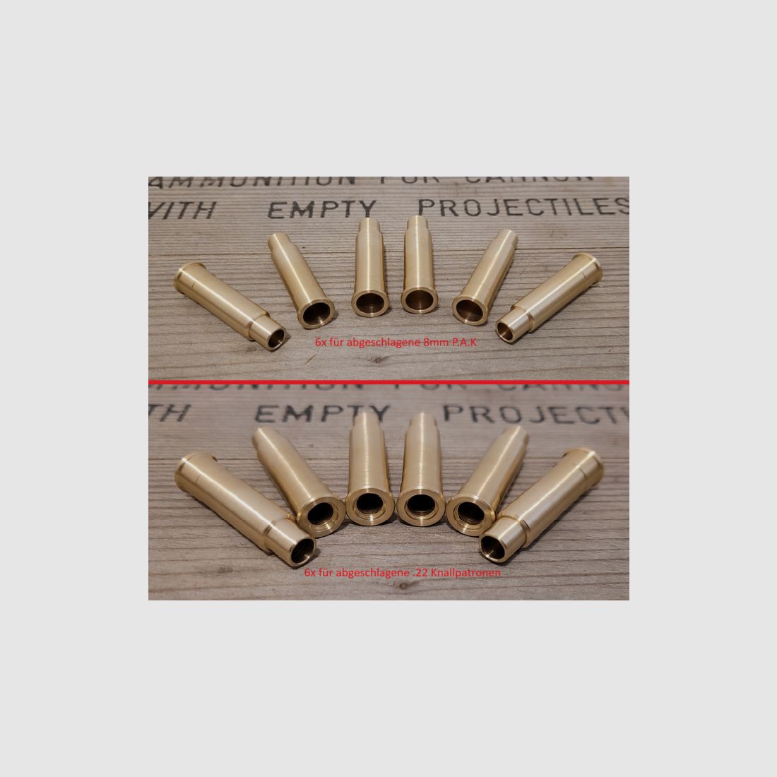 18x LEP Pufferpatrone;Adapterhülsen; 8mm- oder .22 Knall | 4,5mm oder 5,5mm |ca. 39mm oder 42mm lang