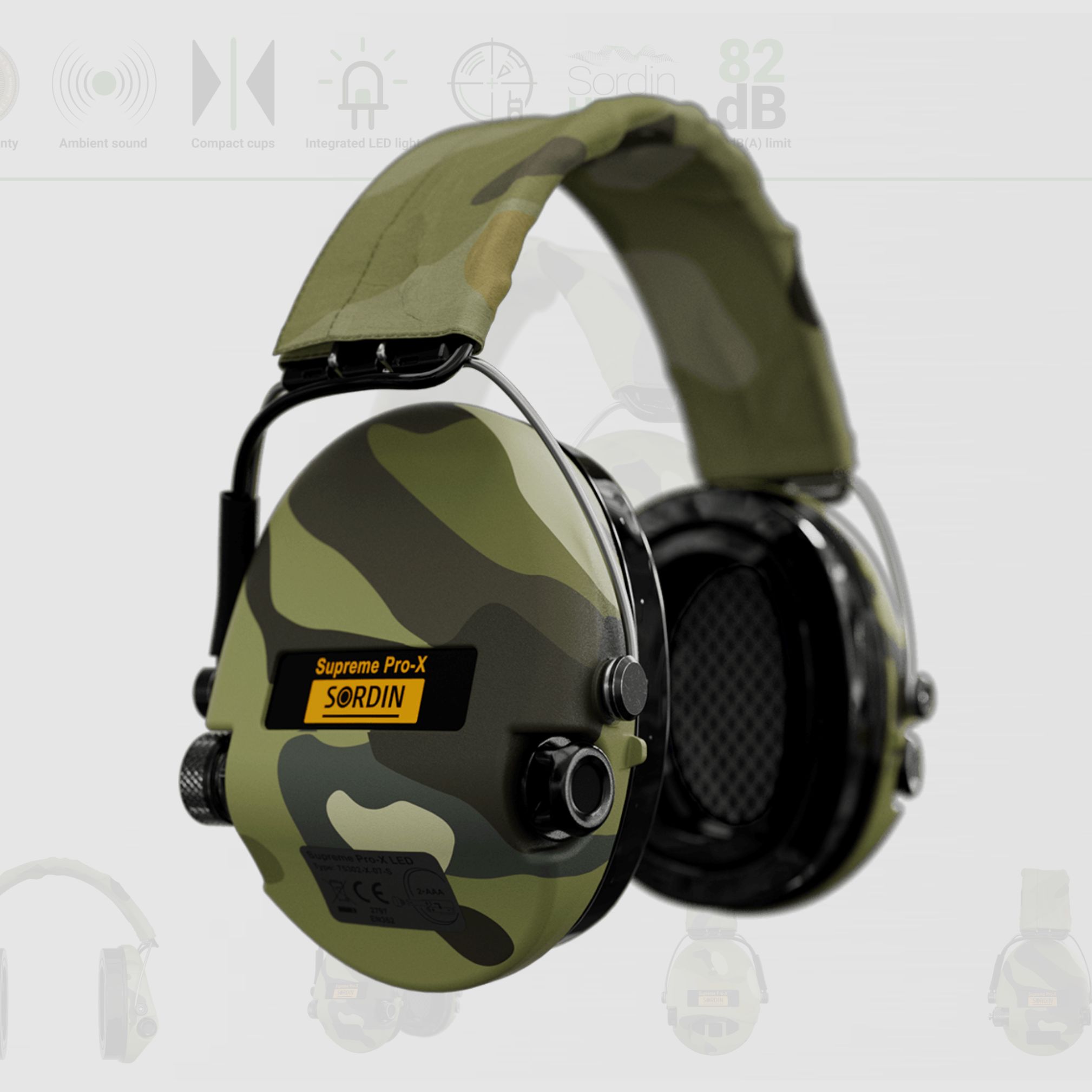 Sordin 75302-X-08-S Elektroniczna ochrona słuchu Supreme Camo Pro X LED z opaską na głowę
