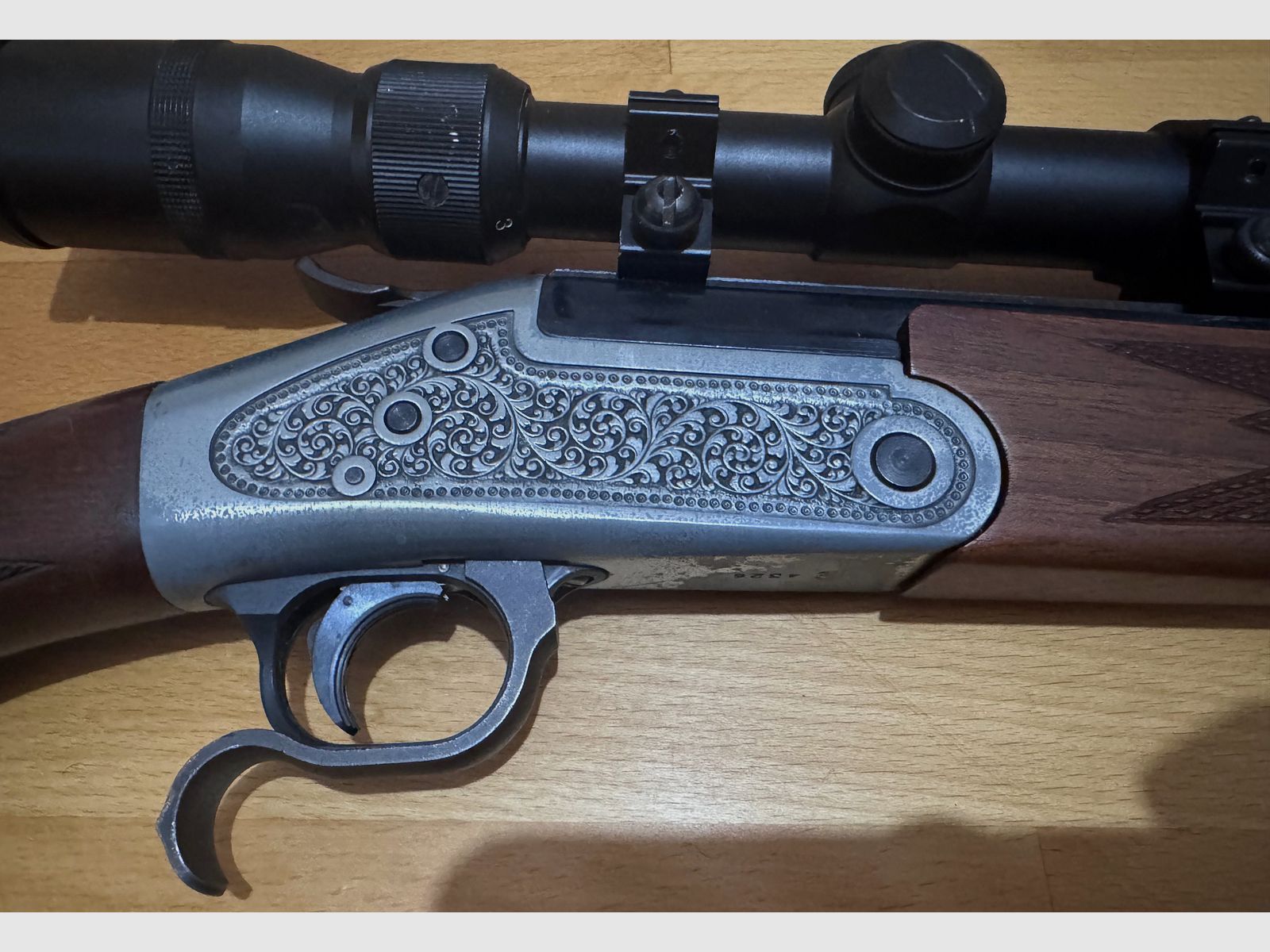 Break-action rifle Rhöner Sportwaffen Weisbach in caliber .22 Hornet with scope Prinzess 3-9x