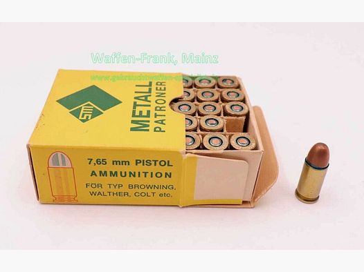 Metallverken Västeras Munitions de Pistolet 7,65mm Browning/.32ACP