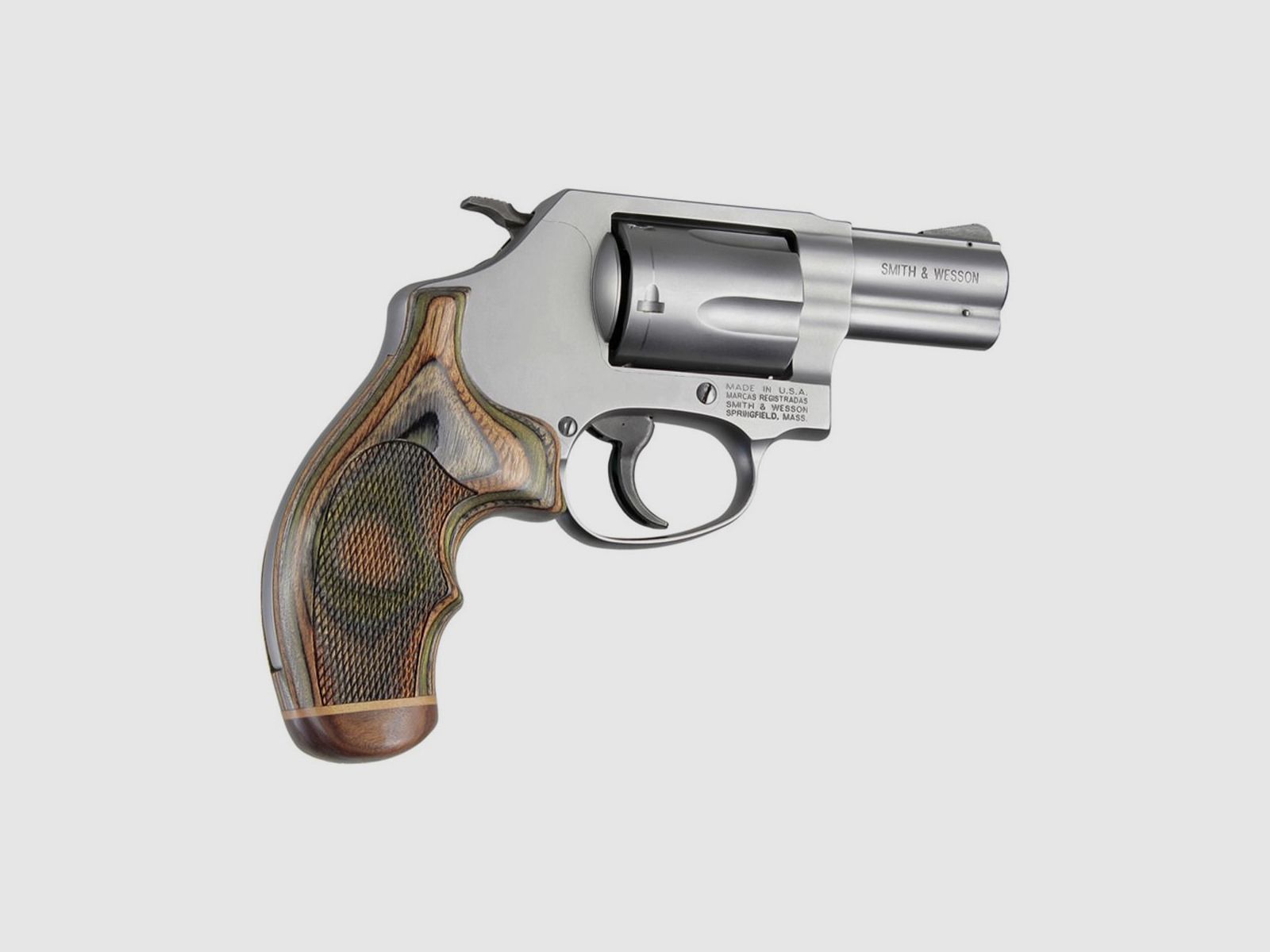 Holzgriff für S&W Revolver J Frame Round Butt, Lamo Camo Top Finger Groove Stripe/Cap Checkered