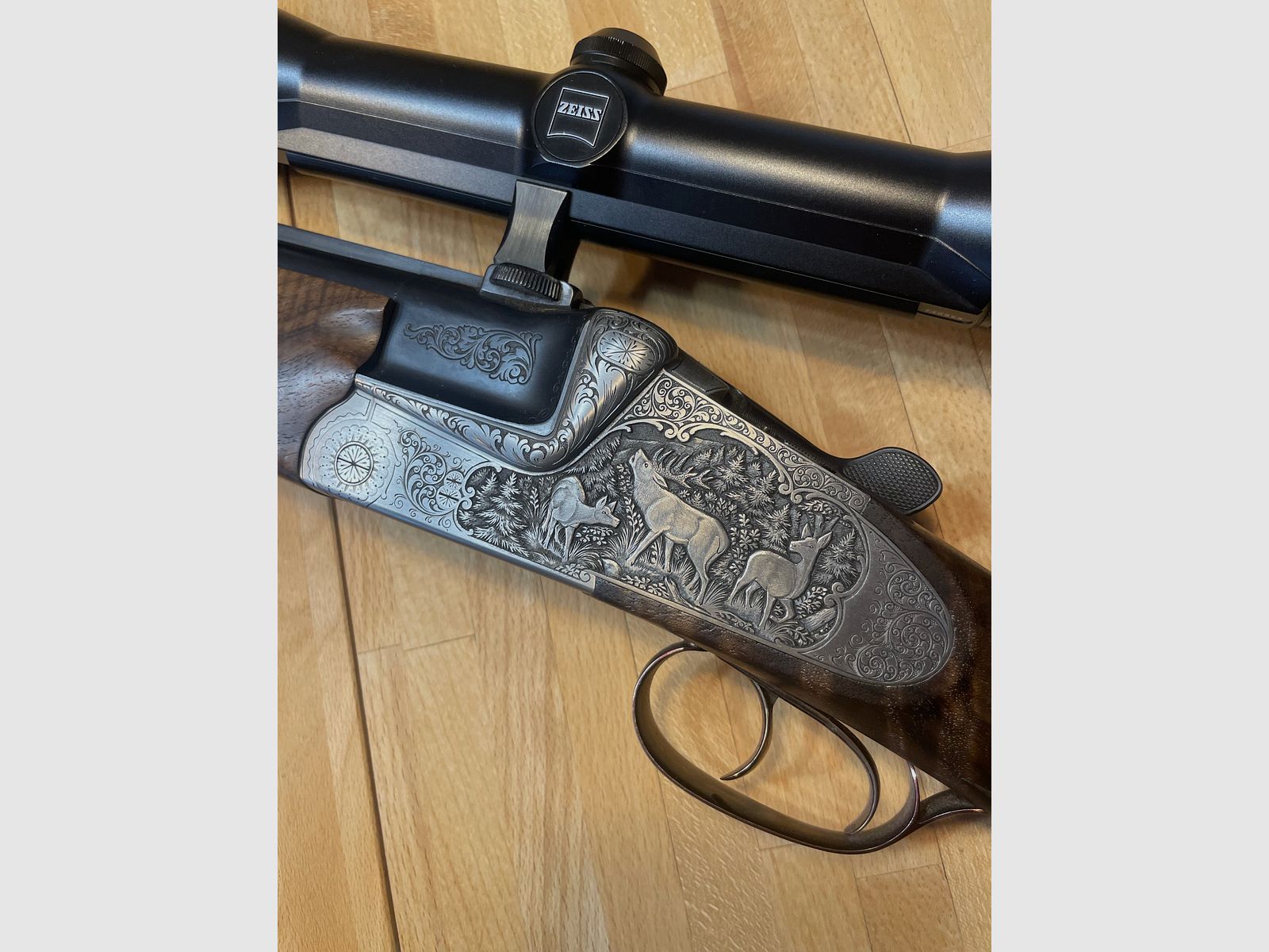 Heym Bockdrilling calibre 9,3 x 74 R, 5,6 x 52 R, 20/76 con Zeiss Diavari-ZM 3-12x56 T*