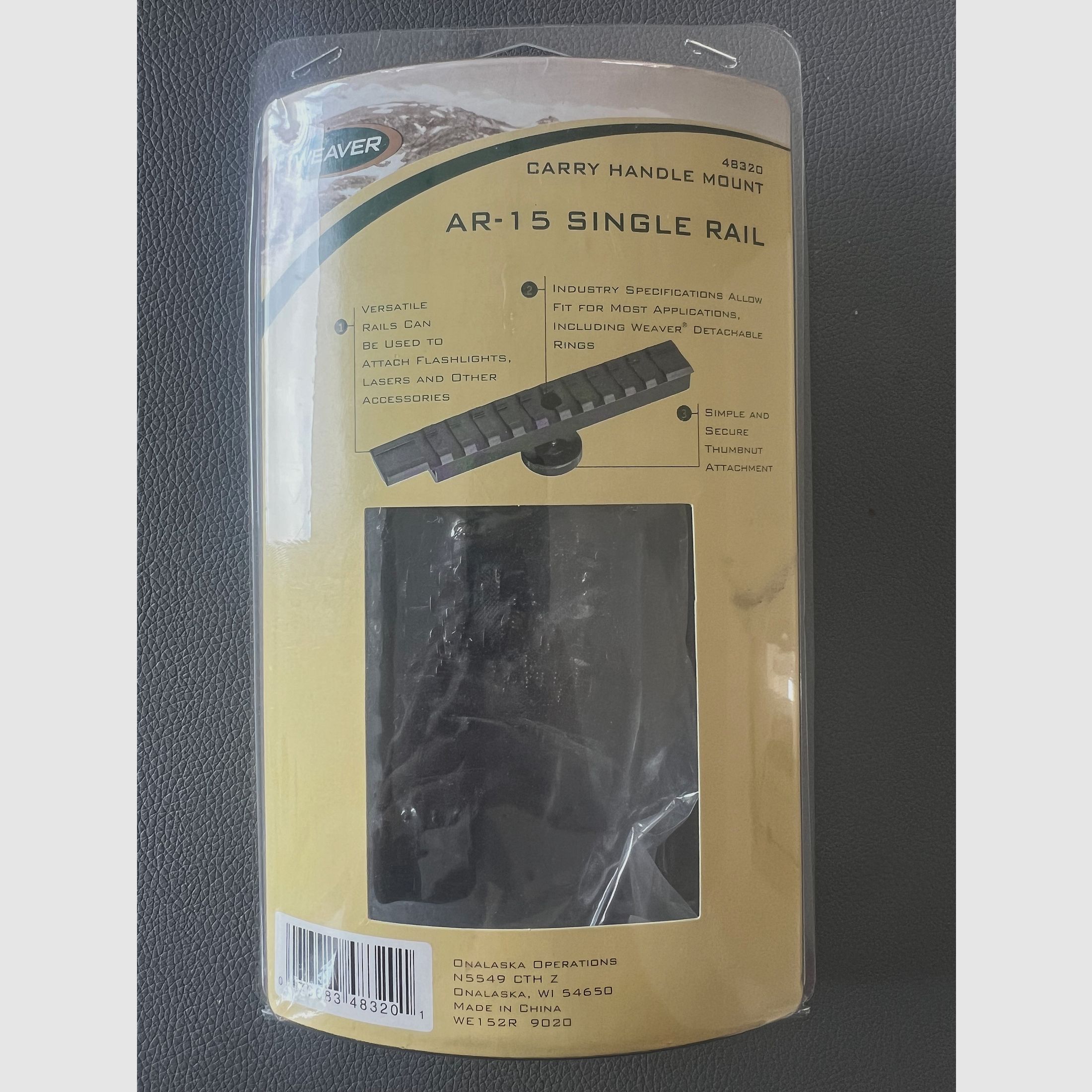 Weaver AR-15 Single Rail Carry Handle Mount (48320), new in original packaging.