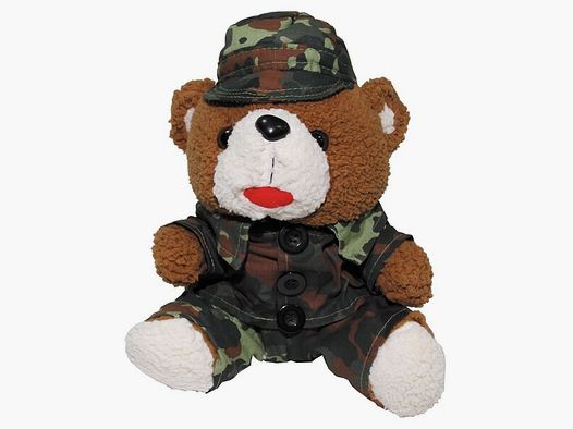 Teddybär mit Bundeswehr Anzug / Uniform + Mütze in BW Flecktarn / Punkttarn - ca. 28 cm hoch