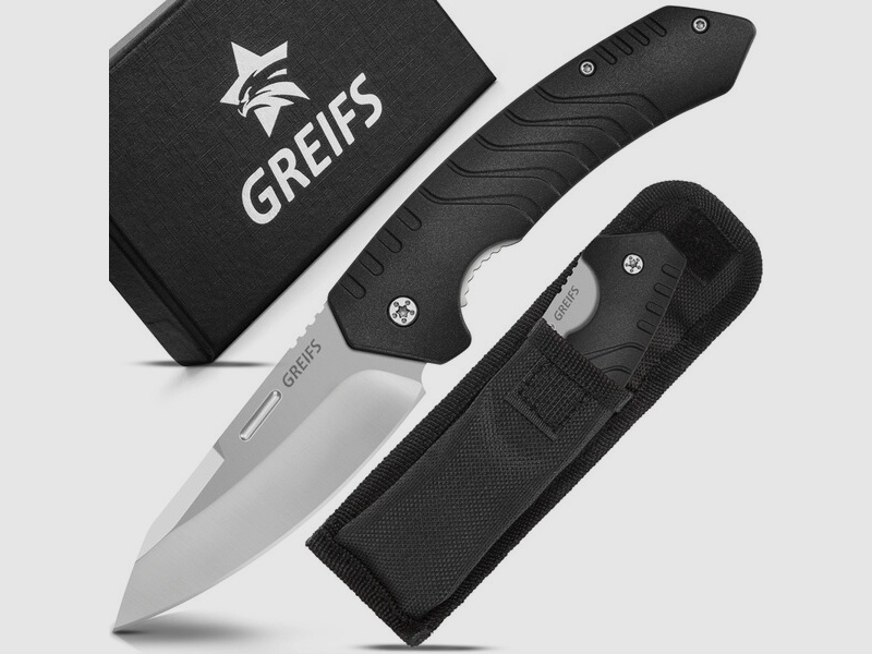 GREIFS® Klappmesser (Zweihandmesser) mit schwarzer Messertasche Liner-Look,sehr scharf Neu !