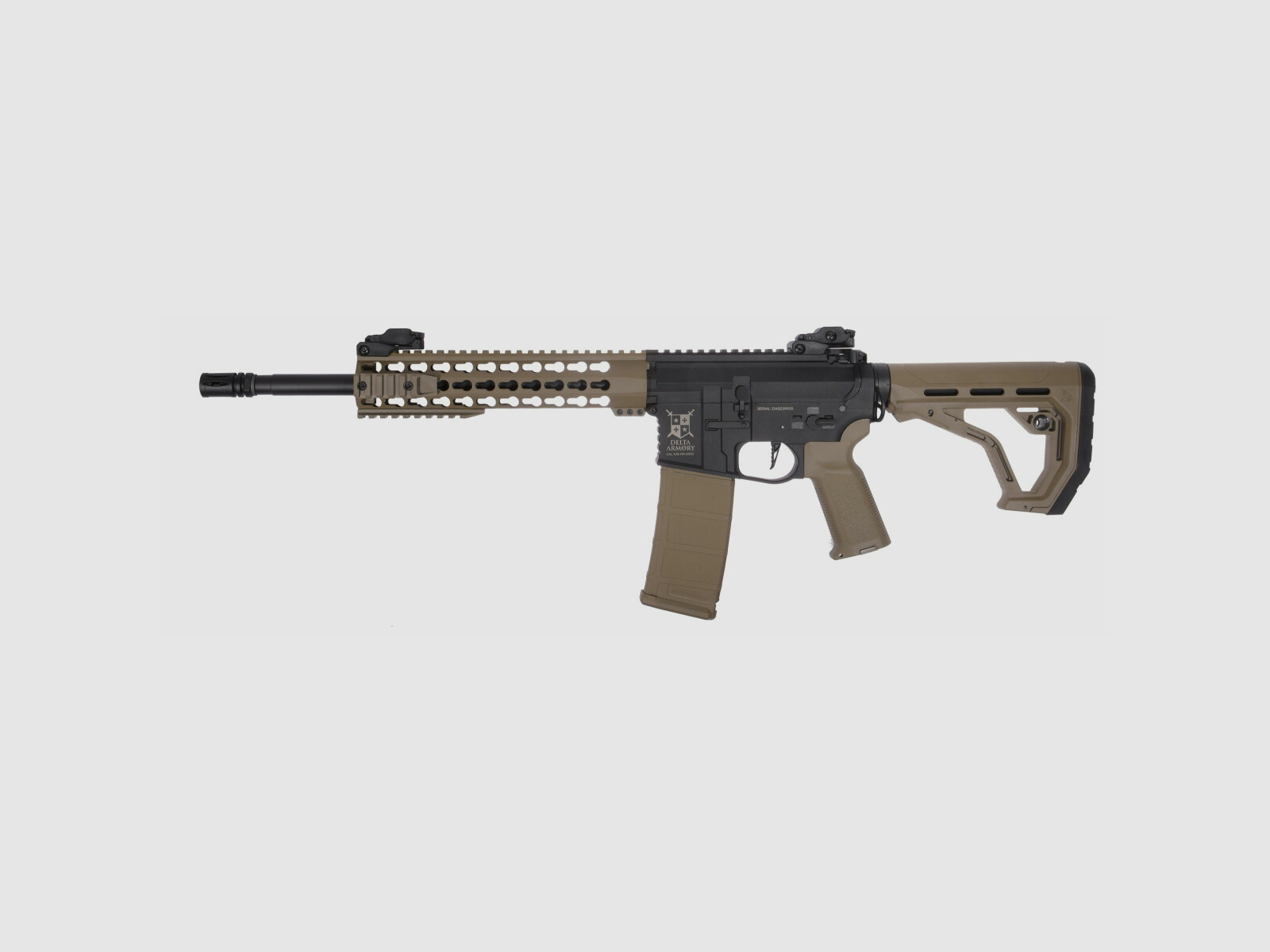 AR15 KeyMod 10 Zoll CHARLIE EAGLE ETU Tan/Schwarz S-AEG Softair Gewehr Frei ab 18 Jahren | Delta Armory