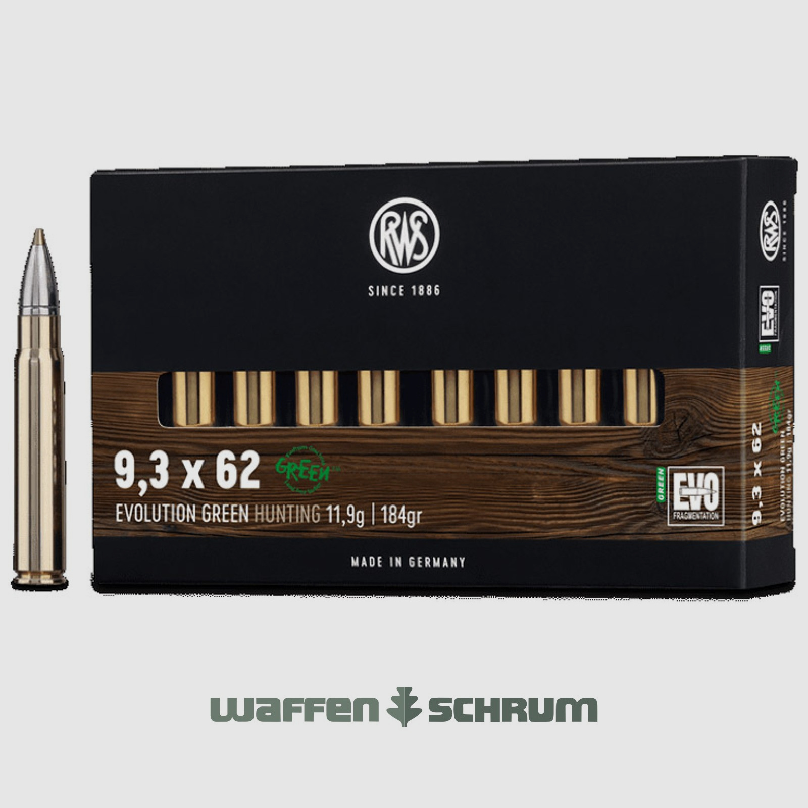 RWS Evo Green 11.9g - 184gr 9.3x62