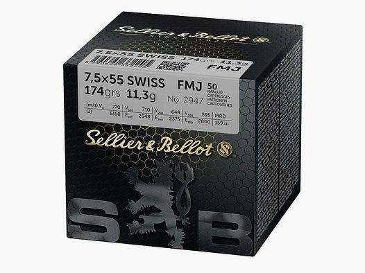 PATRONEN S&B 7,5×55 SWISS FMJ 11,3g./174 GRS Schachtel mit 50