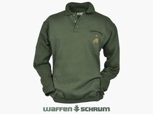 Hubertus Sweater mit Wildschweinstick Oliv