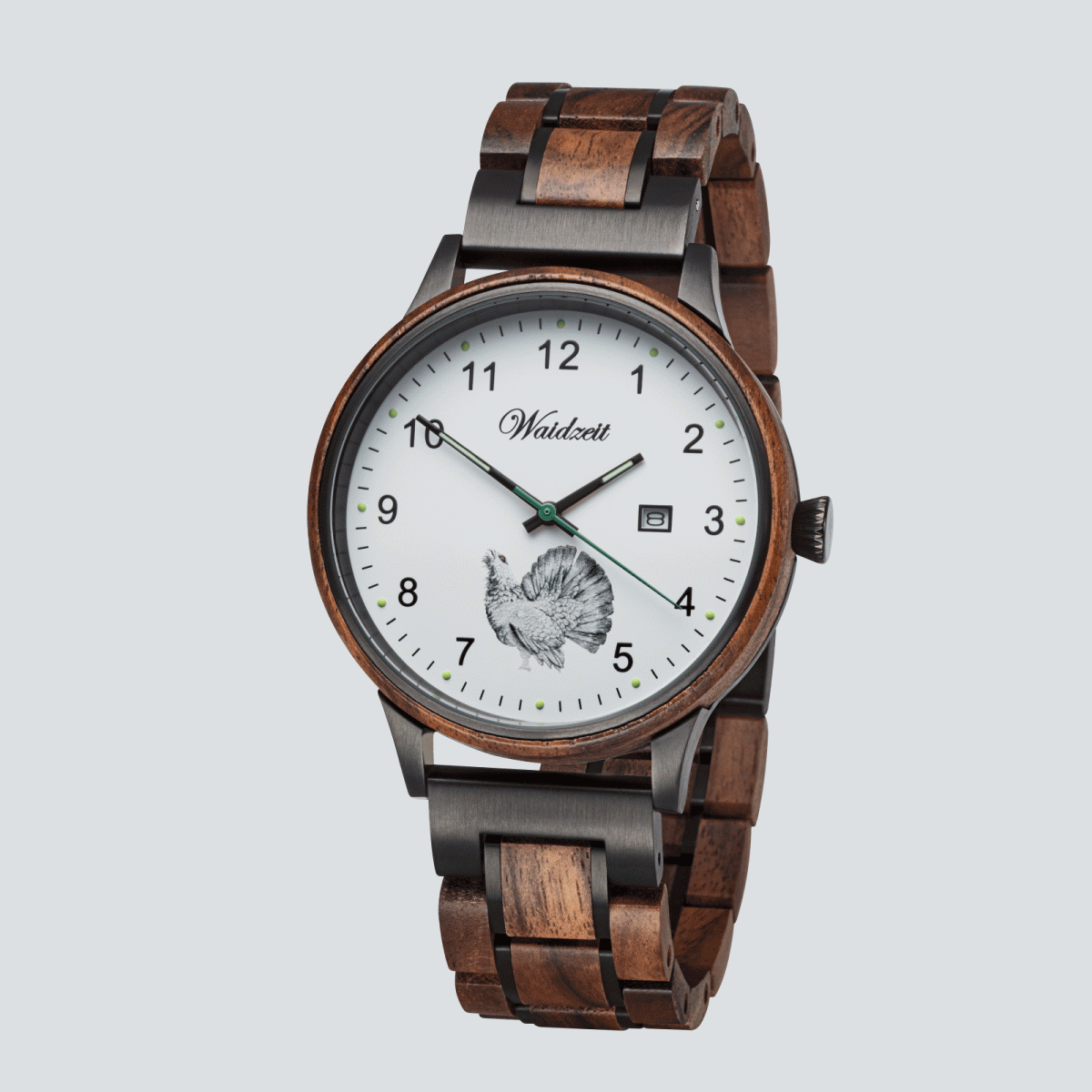 Orologio da caccia da uomo Hubertus Auerhahn con cinturino in loden verde muschio