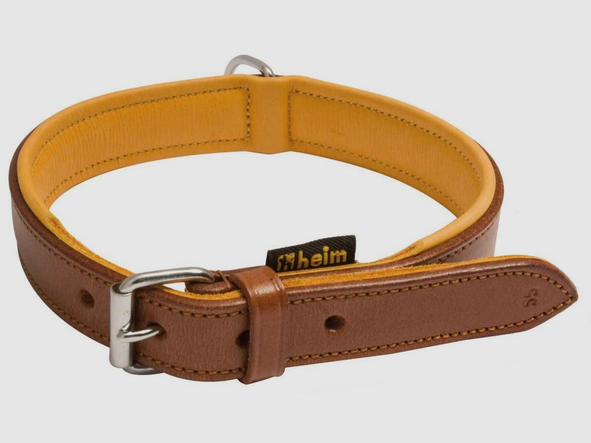 Hundehalsband aus braunem Leder, mit Leder gefüttert - Heim - Lederhalsband 35 cm