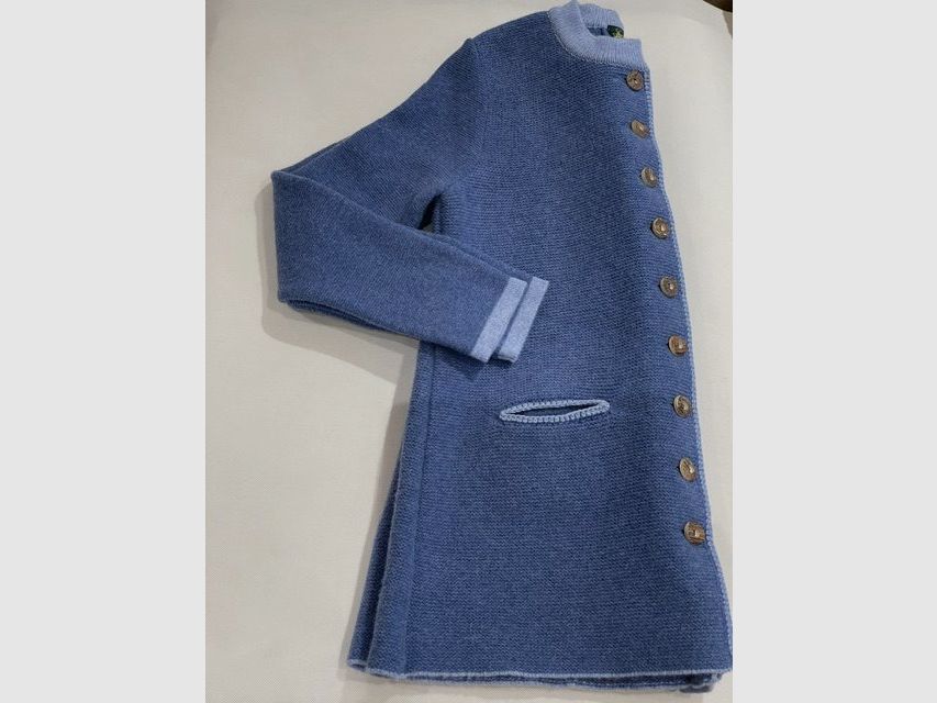Damen Strickjacke Lang aus Merinowolle mit Kellerfalte in Blau/Hellblau, Bild 1 von 2