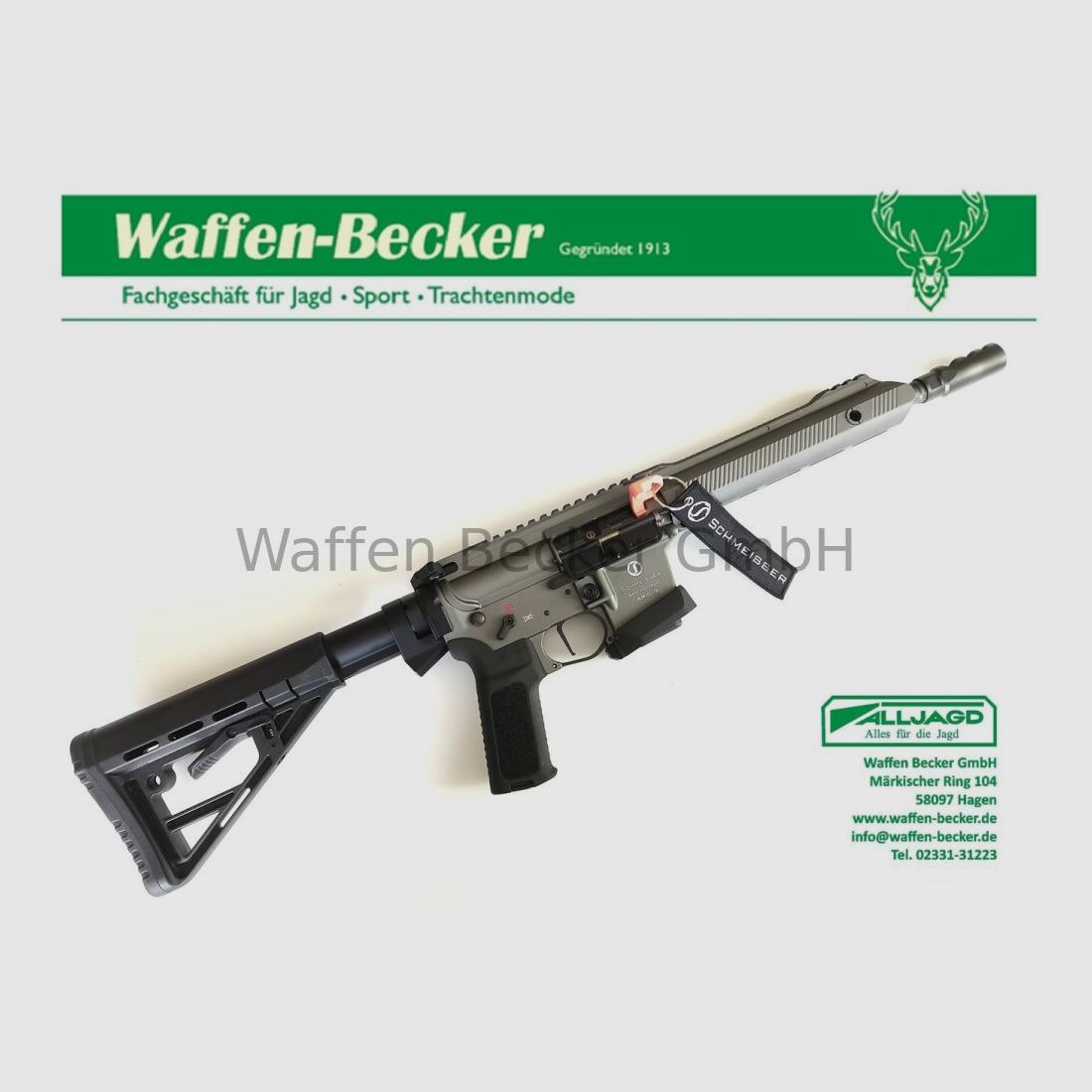 Schmeisser (Waffen Schumacher) AR15-9 S4F Sport Dynamic PCC Kal. 9mm Luger 10,5" grijs + Falke "C" Red-Dot