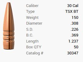 Barnes Geschoss .30/.308 150GR TSX BT 50 Stück