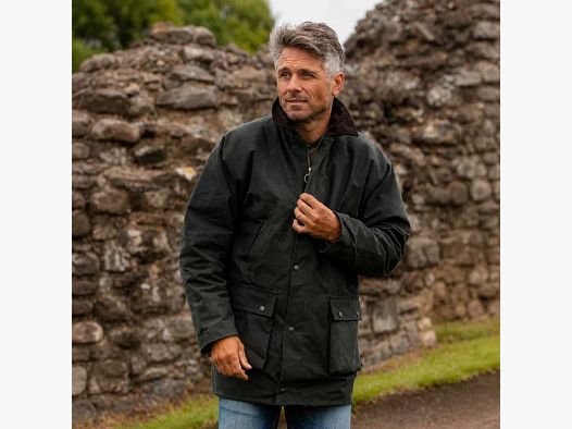 Veste cirée Walker And Hawkes Benson olive à capuche