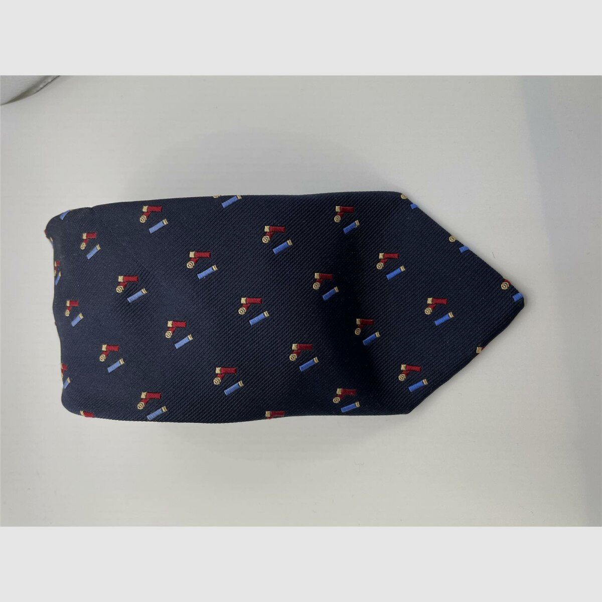 Robert Keyte cravatta 100% seta blu motivo cartucce a pallini