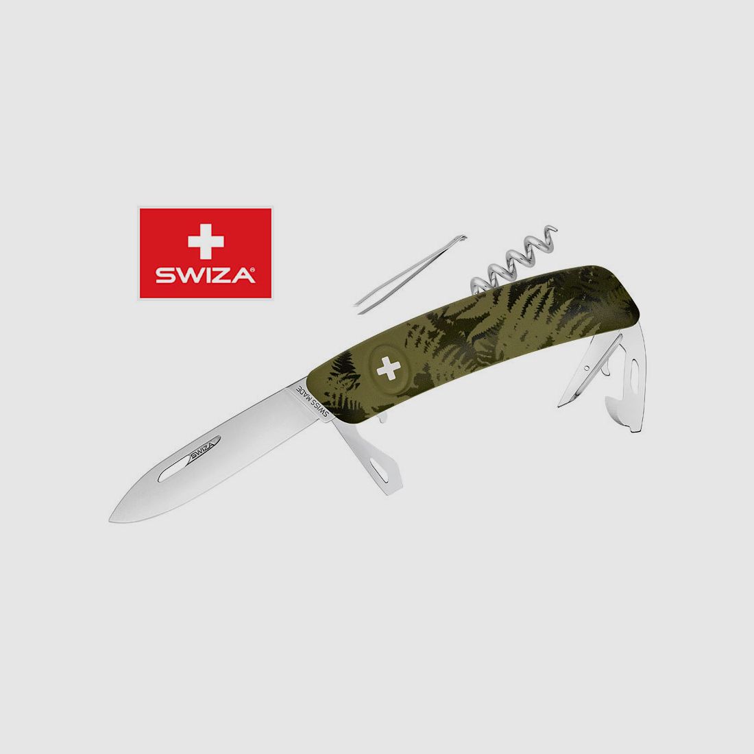 SWIZA Schweizer Messer FILIX D03 CAMO FARN KHAKI, Edelstahl 440, 11 Funktionen, Korkenzieher