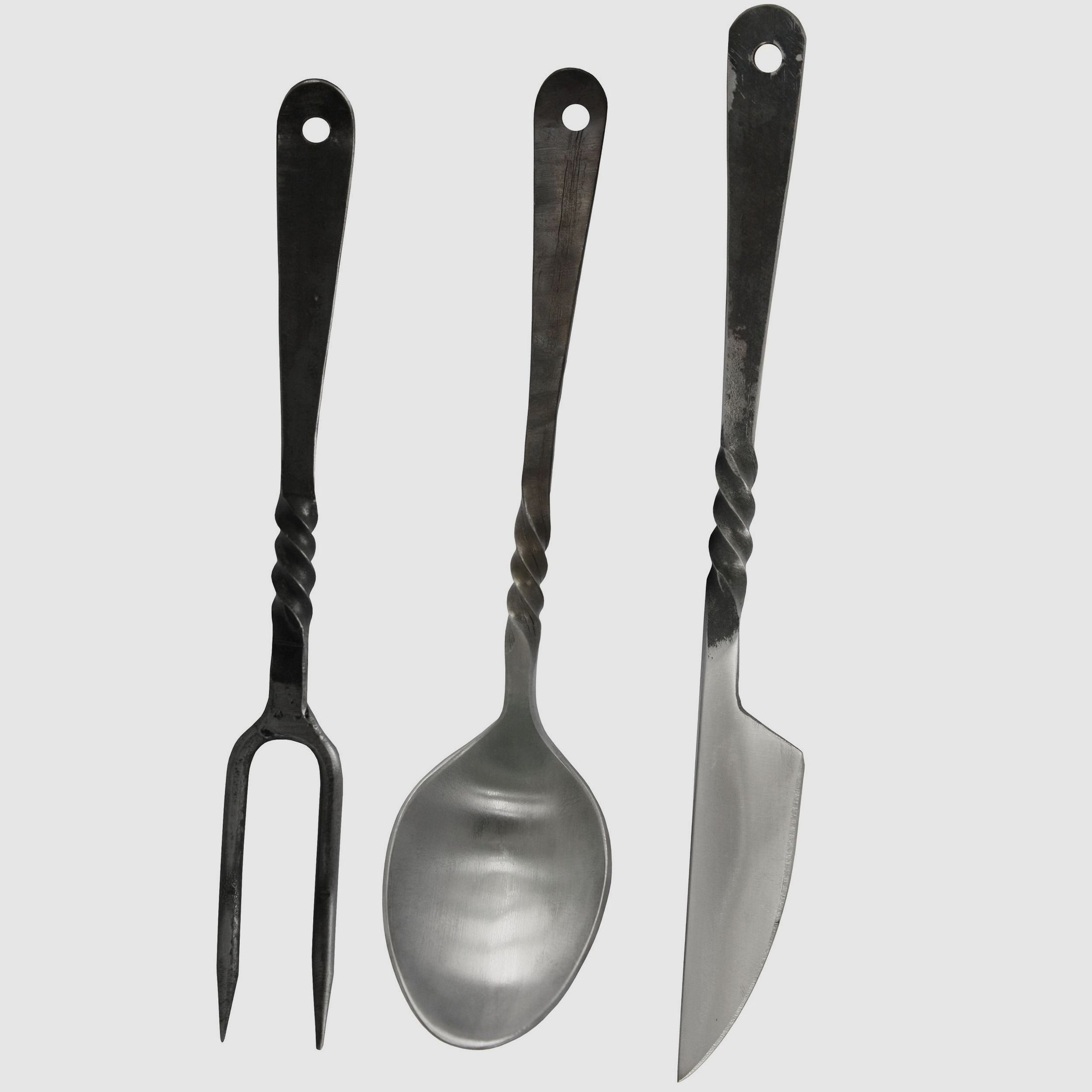 Mittelalter Besteck-Set mit Ledertasche antikfinish