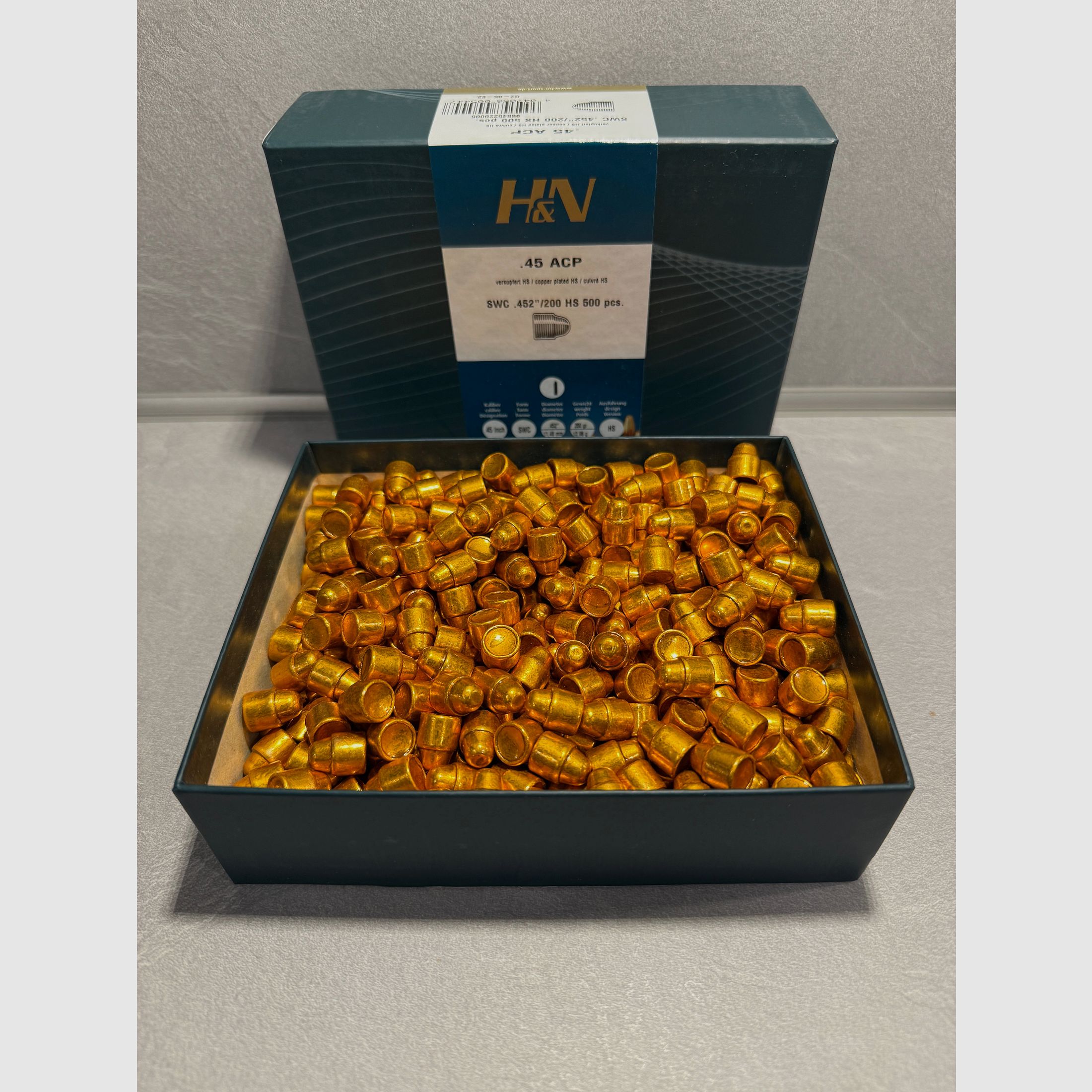 H&N SWC .452, 200 gr HS Semi-Wadcutter Geschoss (SWC) für 45 ACP / 45 Auto