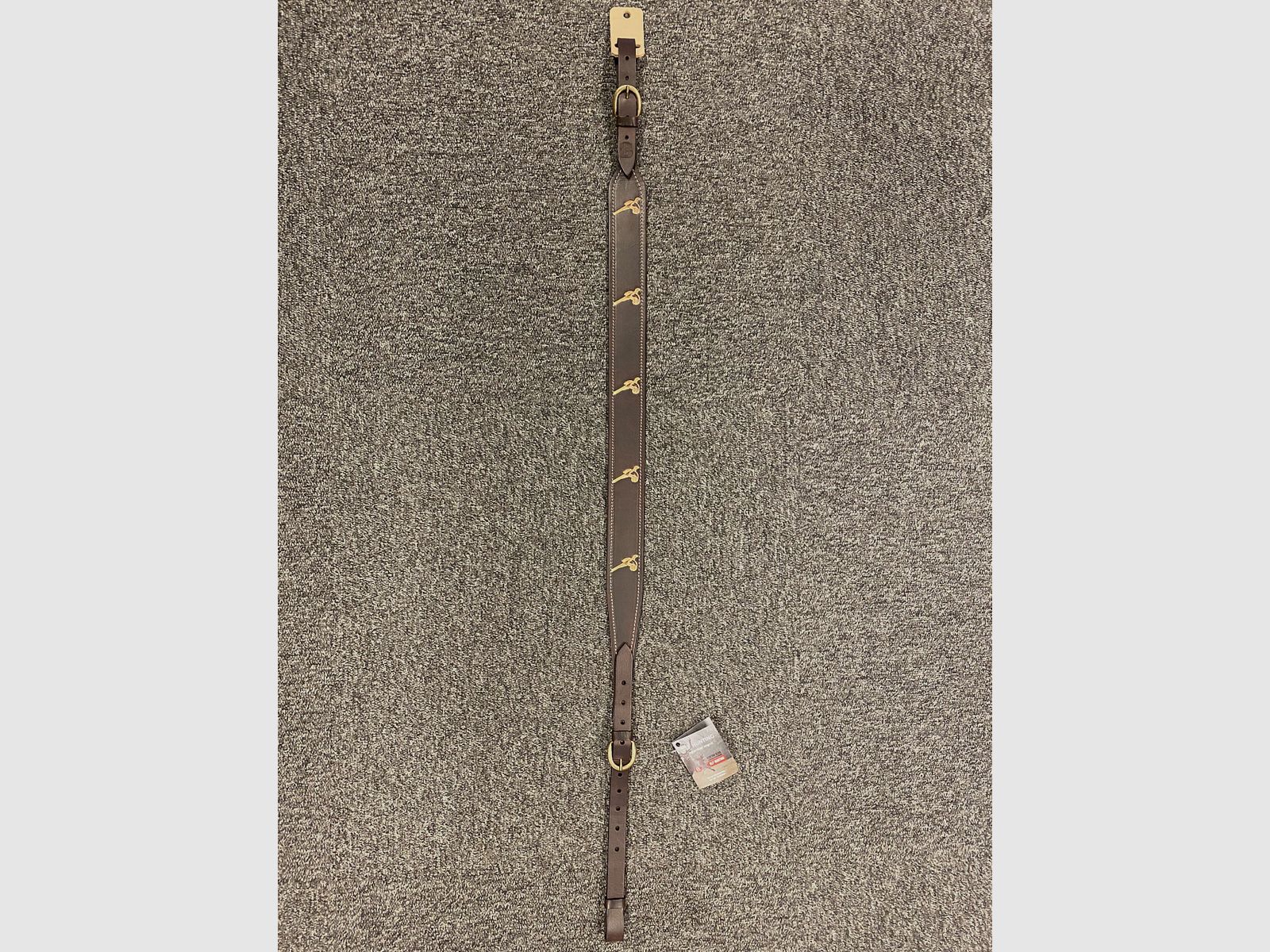 Embossed brown leather rifle sling, neoprene and pheasant engraving – BLF HUNTING, image 1 of 2