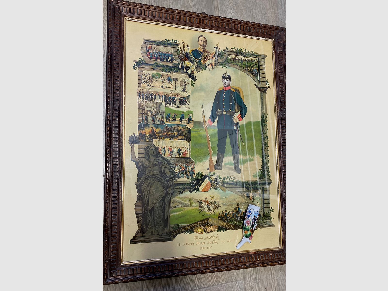 Tête de pipe et image de réserviste, pipe de réserviste, porcelaine, réservistes, bois de manteau 1905