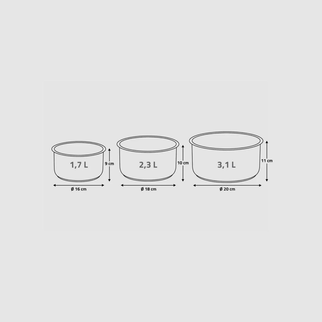 Set di 3 pentole in acciaio inossidabile colorate 18/10 16-18-20cm + manico, immagine 5 di 7