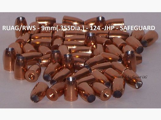 100St. RUAG/RWS - SAFEGUARD - Geschosse 9mm(.355Dia.) - 124gr(8,0g) - JHP - #2401857