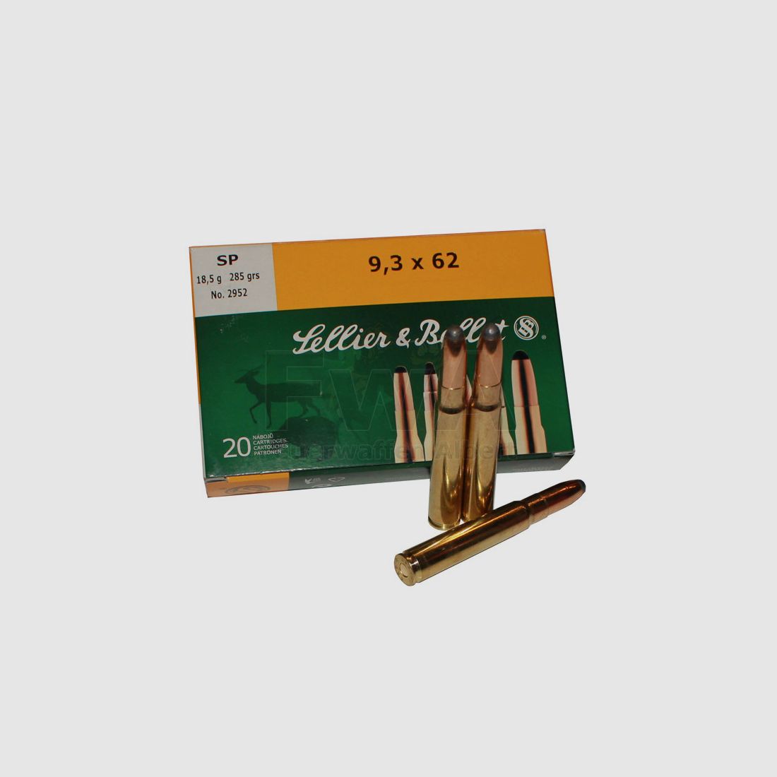 Patronen 9,3 x 62 Teilmantel 18,5g/285grs 20 Stück - Sellier & Bellot