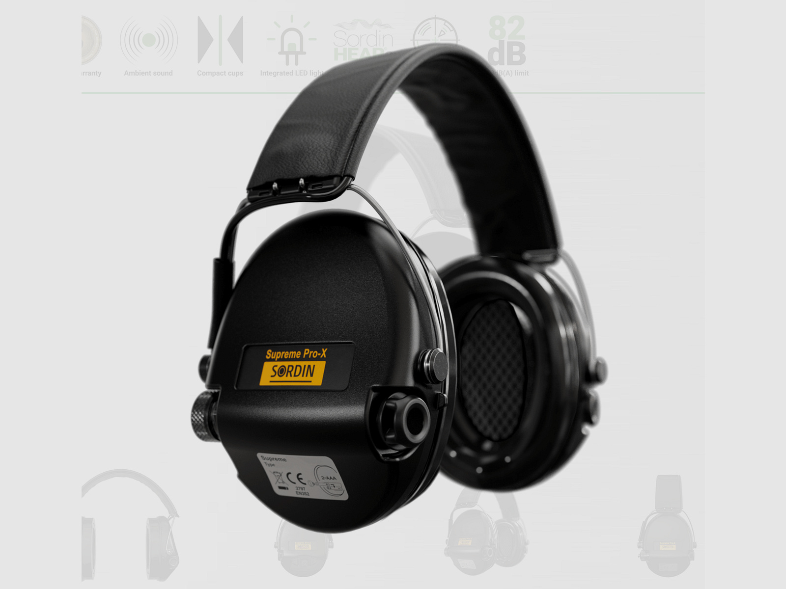 Sordin 75302-X-13-S Electronic Hearing Protection Supreme Black Pro X LED Headband