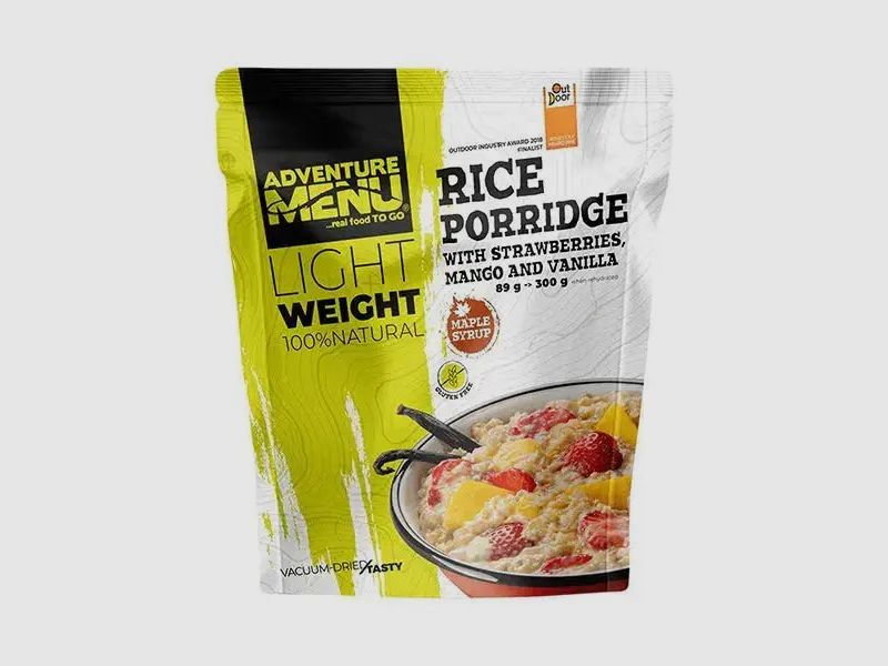 Adventure Menu Lichtgewicht Rijstpudding met Aardbei Mango Vanille