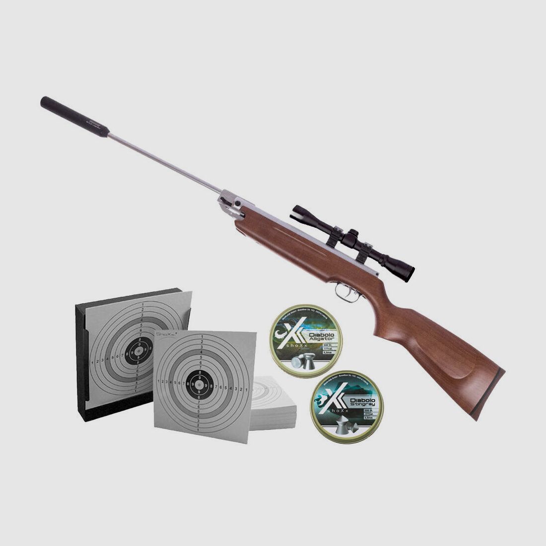 Weihrauch HW 35K Silverwood air rifle cal. 4.5mm pellet trap set