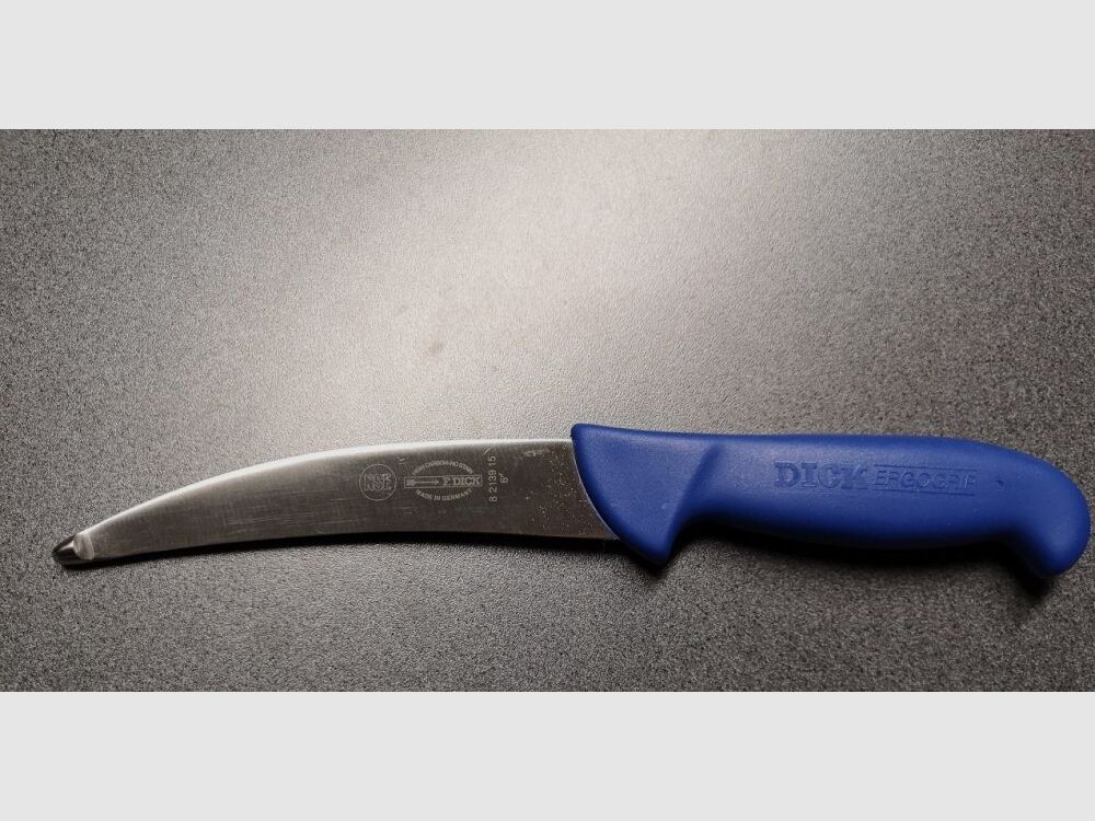 Thick curved knife 15cm red/blue