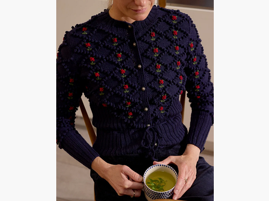Michaela Buerger Karla Cardigan en Laine Mérinos Tricoté à la Main — Bleu Foncé