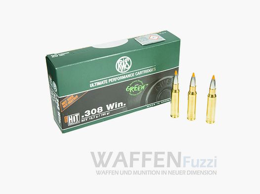 RWS Büchsenpatronen Kaliber .308 HIT BULLET GREEN 165grs