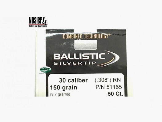 NOSLER pociski BALLISTIC SILVERTIP kal.30 (.308) 150gr. RN 50szt. 51165