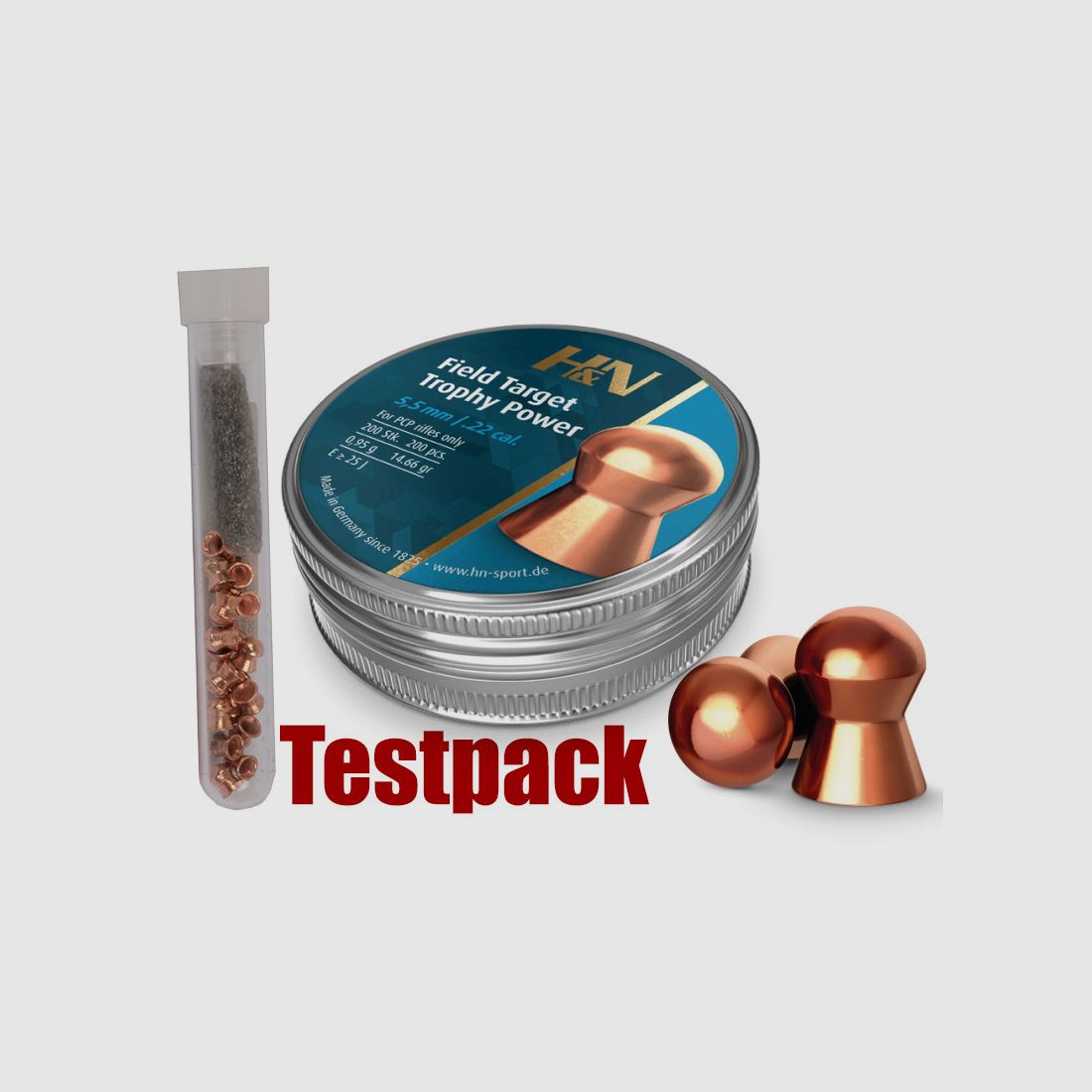 Testpack Rundkopf Diabolos H&N Field Target Trophy Power Kaliber 5,50 mm 0,95 g glatt verkupfert 20 StĂĽck