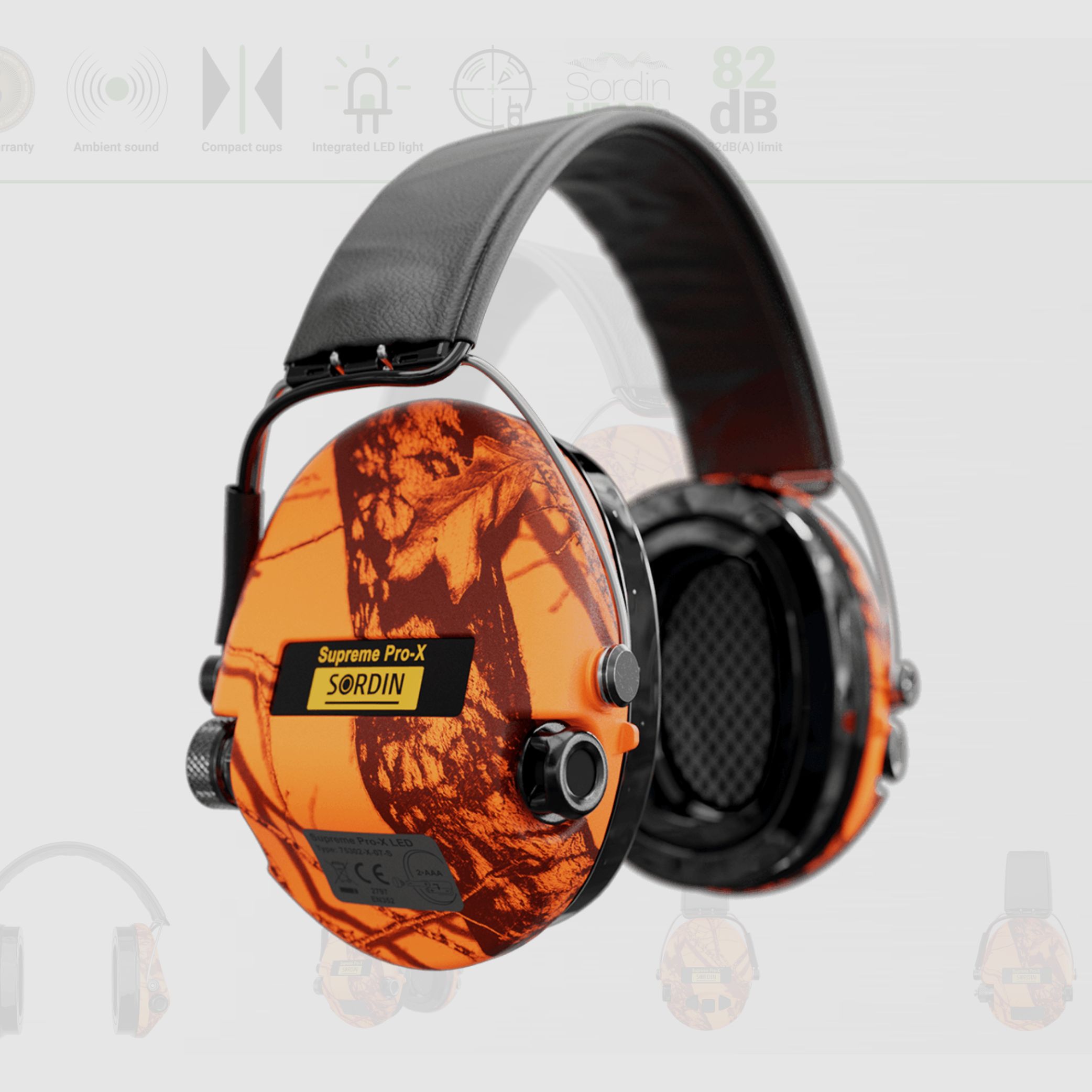 Sordin 75302-X-09-S Elektronischer Gehörschutz Supreme Orange Camo Pro X LED Headband