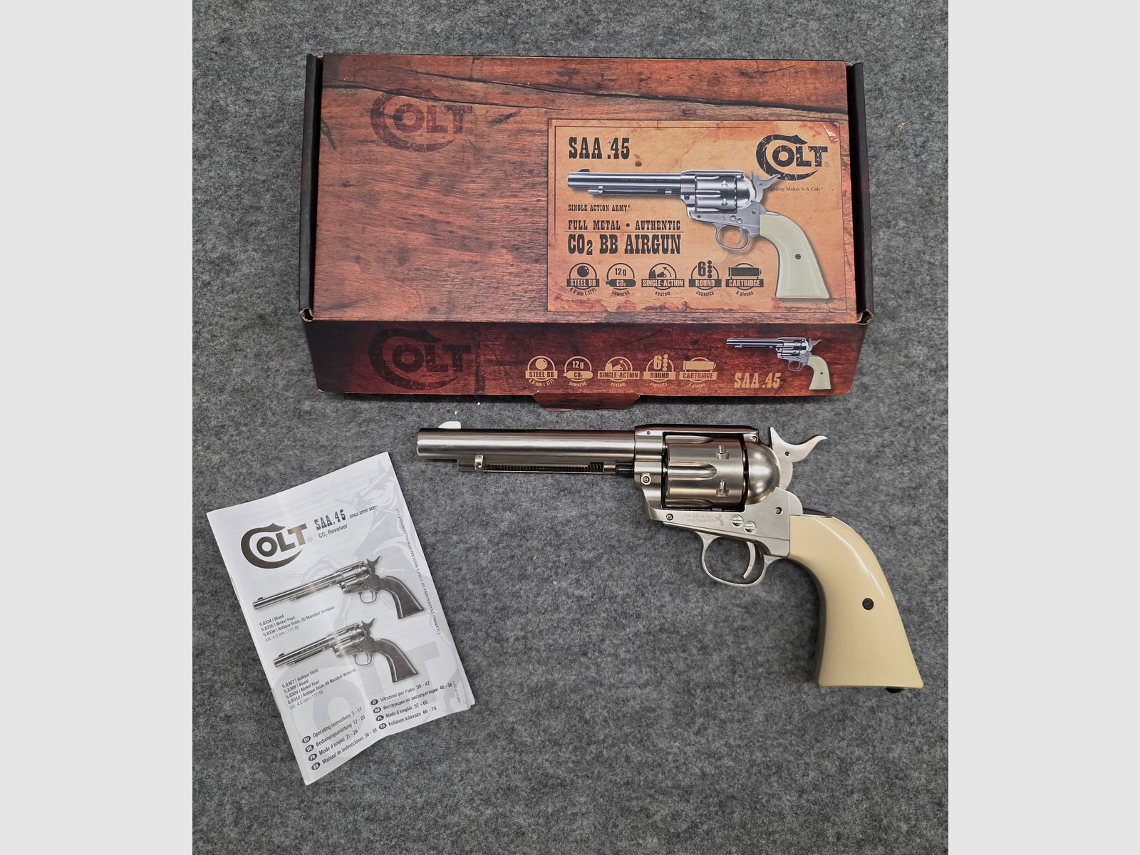 CO2 Revolver COLT SAA .45 Peacemaker vernickelt  Perlmut Pearl Cal. 4,5 mm Stahl BB