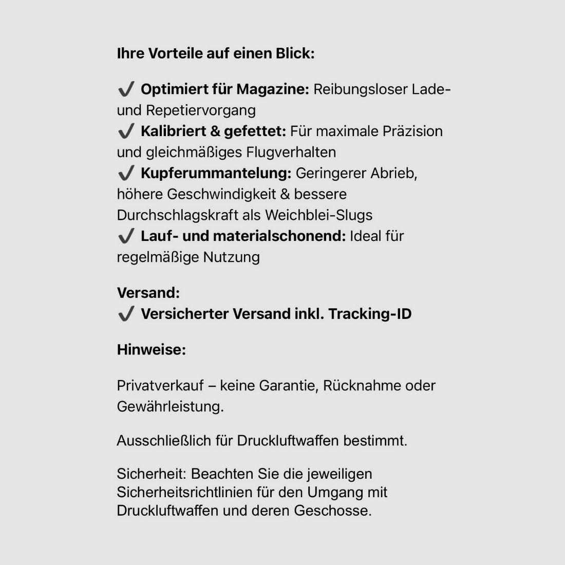 100 Hohlspitz - Projektile Slugs Cal. 50 / 495, AEA Megalodon, Luftdruck-, CO2-, PCP-Sport