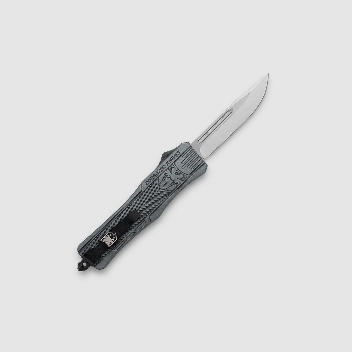 CobraTec Medium CTK-1 gray OTF automatic knife with drop point blade, image 4 of 10