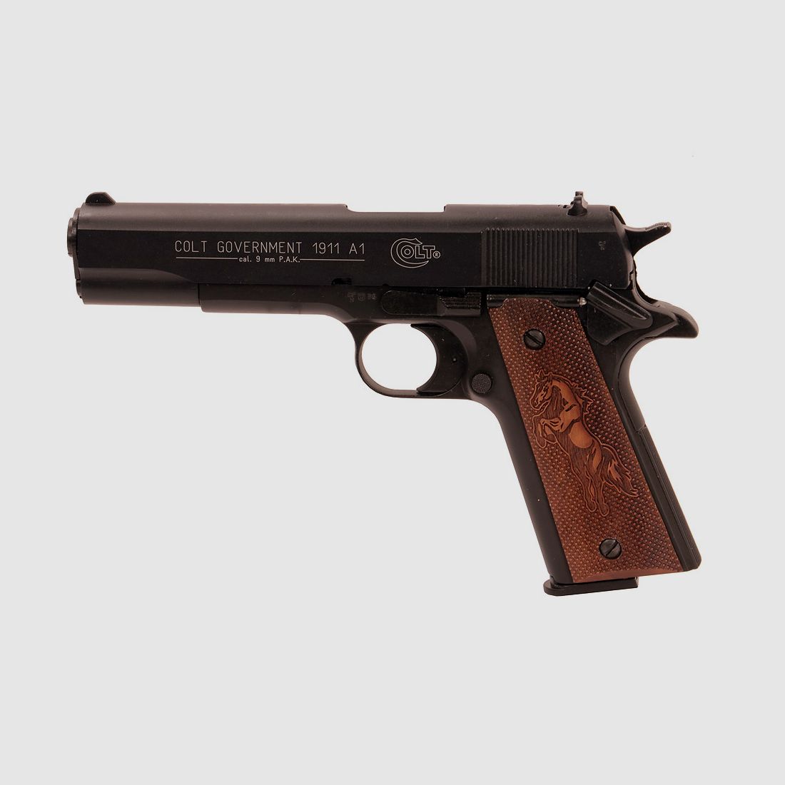 Holzgriffschalen fĂĽr Schreckschuss-, Gas-, Signalpistole Colt Government 1911 Mustang Fischhaut