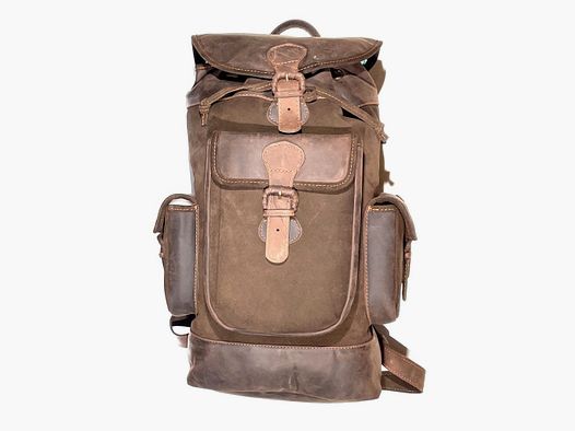 Sac à dos de chasse en cuir véritable avec poches latérales foncées