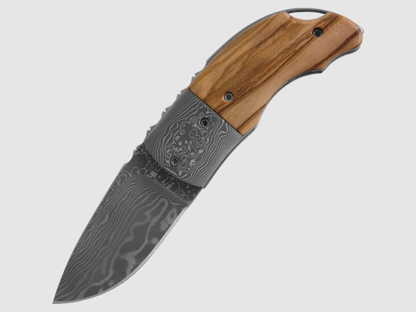 Coltello pieghevole in damasco legno d'olivo conforme alla legge 42a