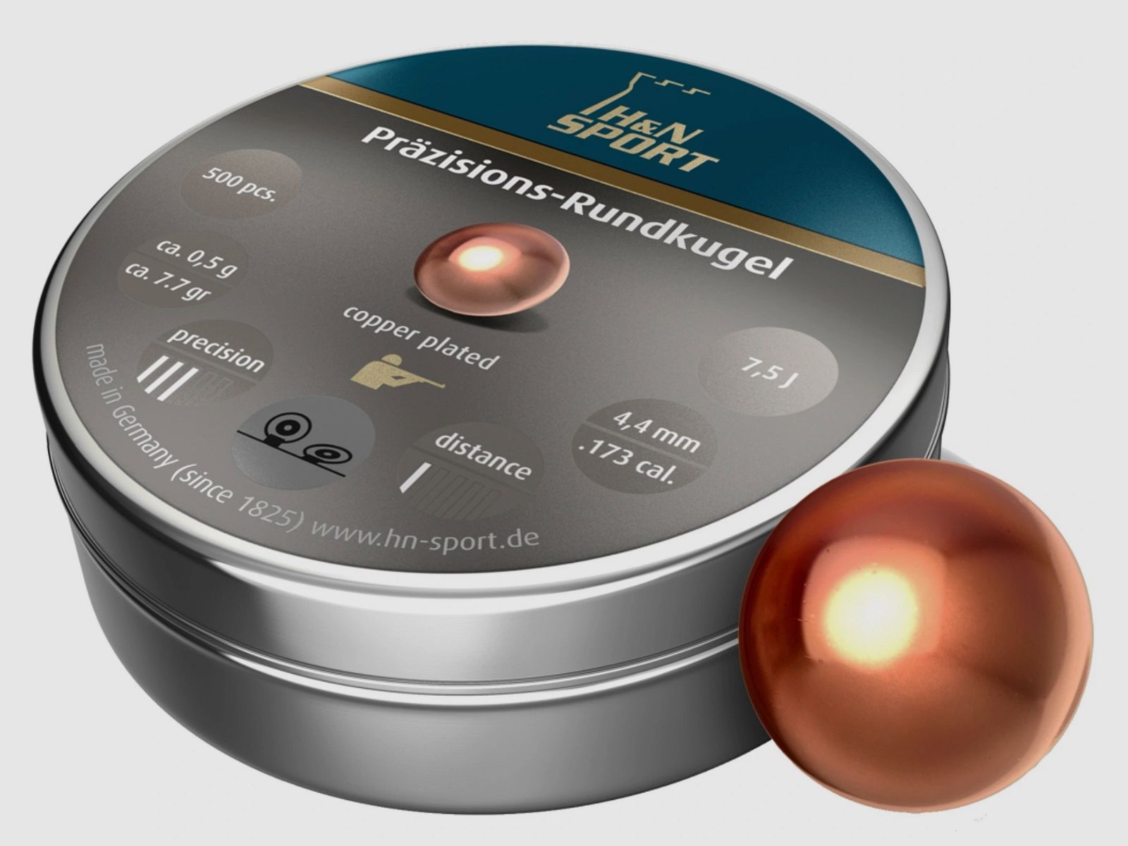 Haendler & Natermann 2003832 4,4 mm kulki okrągłe pokryte miedzią 0,5 g do karabinów pneumatycznych 750 szt. .173 kal.