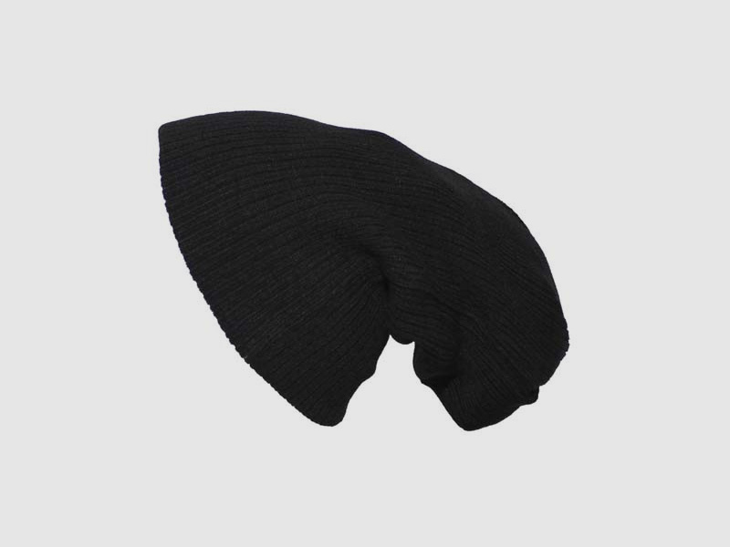 Strickmtze, "BEANIE", Rip, Acryl, schwarz, extra lang