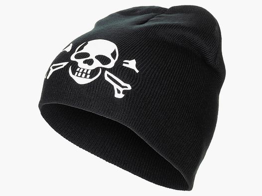 Strickmütze Schwarz mit Totenkopf - Unigröße - Beanie fein gestrickt