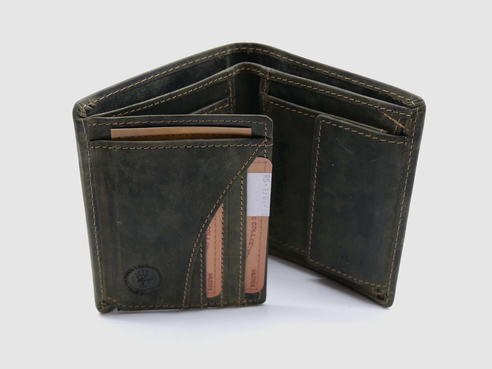 Greenburry Leder Geldbörse oliv Vintage Animal Collection Royal Stag Hirsch 1701-RS-30