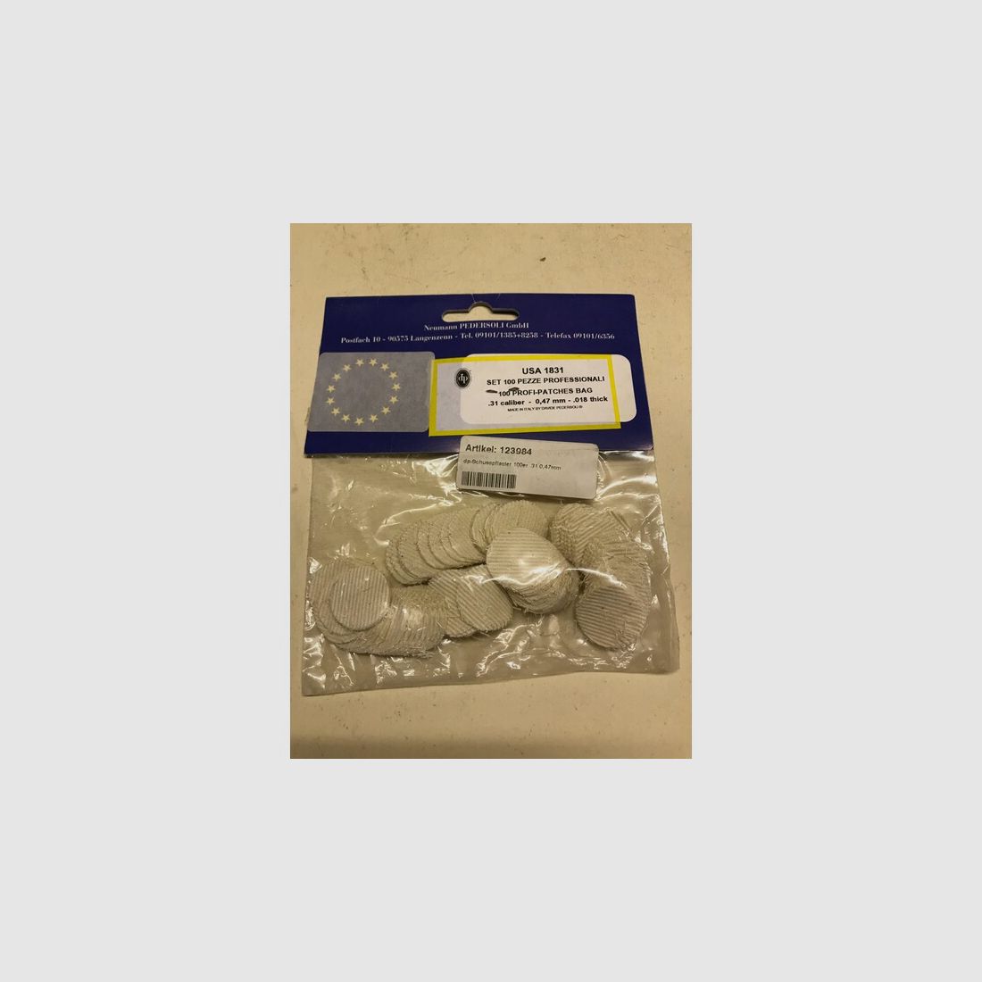 Schusspflaster Vorderlader Kal. .31-.33 Ø 20mm Stärke 0,47mm 0,018inch Pedersoli