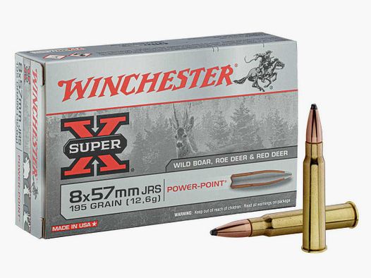20 cartouches WINCHESTER SUPER X 8x57 JRS 195 gr / 12,6 g POWER POINT - 8x57 JRS Power Point 195 gr / 12.6 g