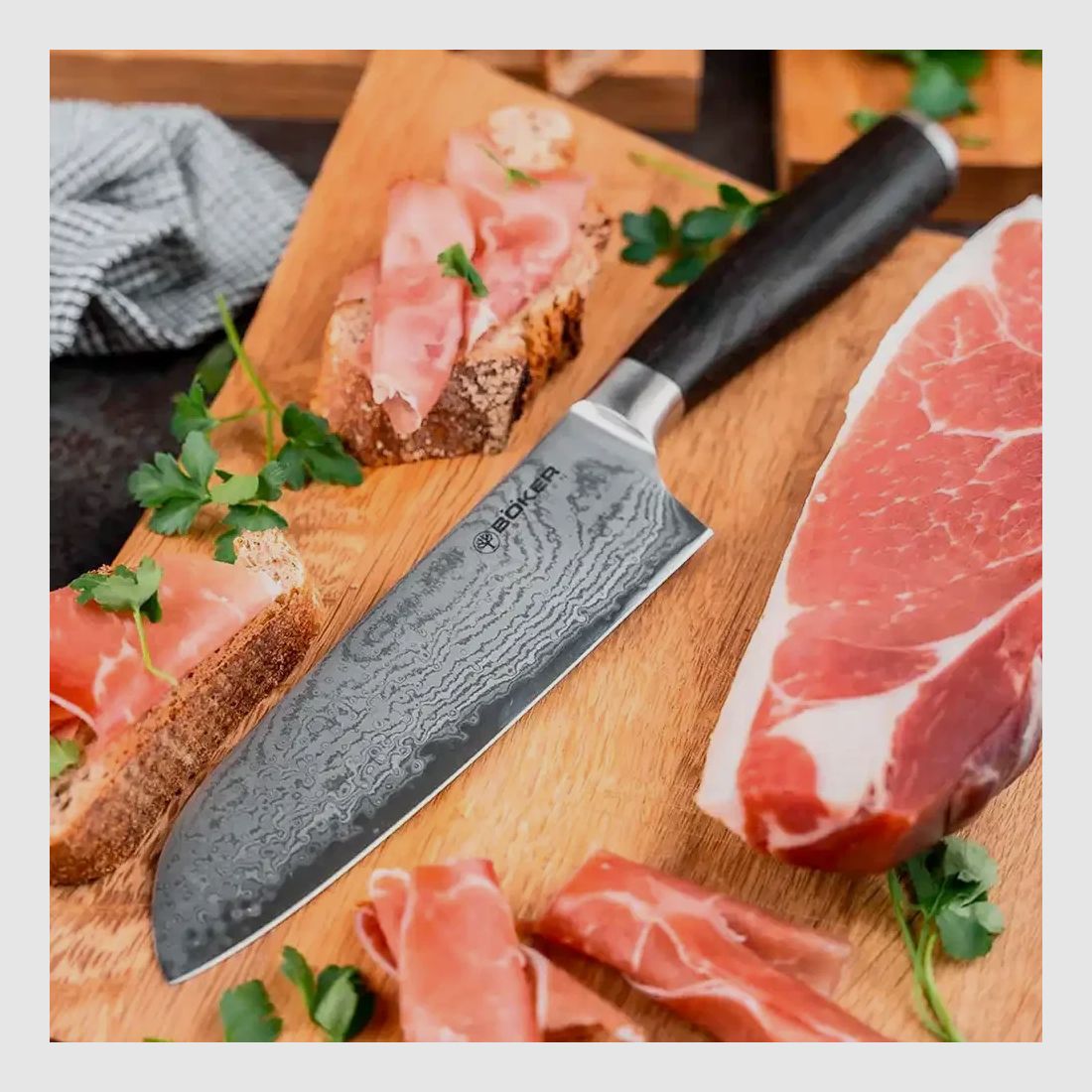 Böker Messer Meisterklinge Damast Santoku